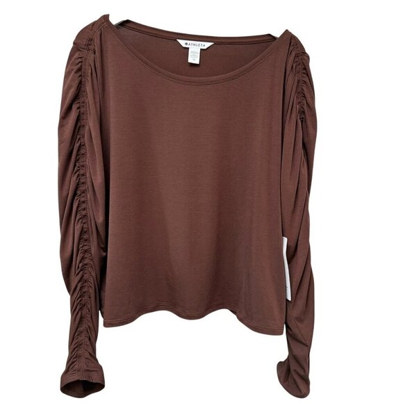 ATHLETA All Around Ruched Top Plus Size 1X Brown Long Sleeve Tee Poly Modal NWT - Picture 1 of 10